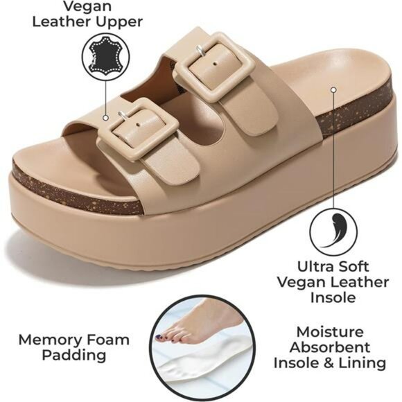 Wedge Platform Sandals for Women Memory Foam Cork Footbed Summer Slides  3 - Picture 2 of 6